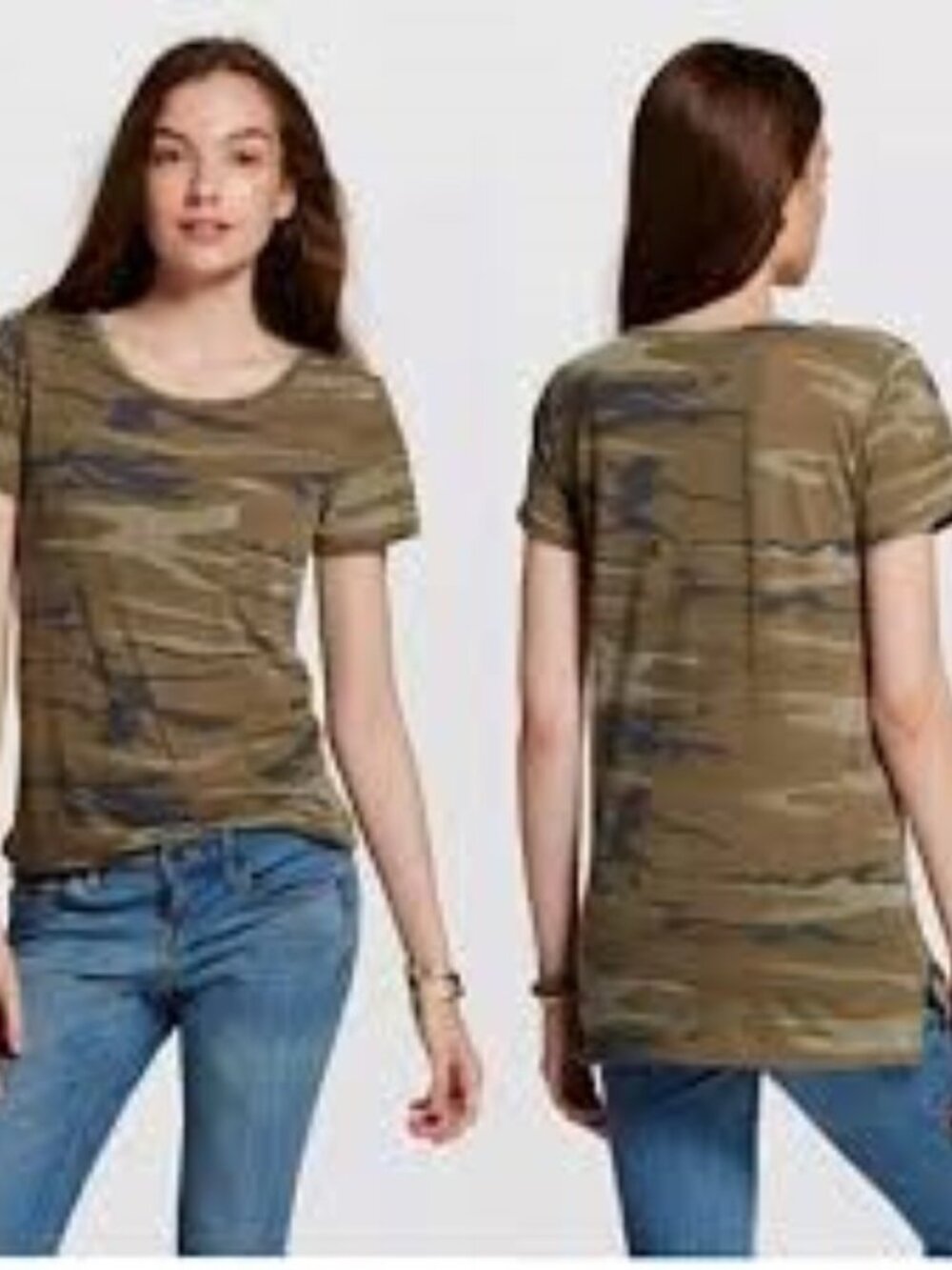 Zoe + Liv Distressed Camo Print Cap Sleeve Hi Low Pocket T Shirt XS